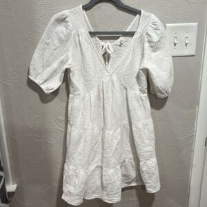 Aerie Gauzy Puff Sleeve White Sun Dress Size XS